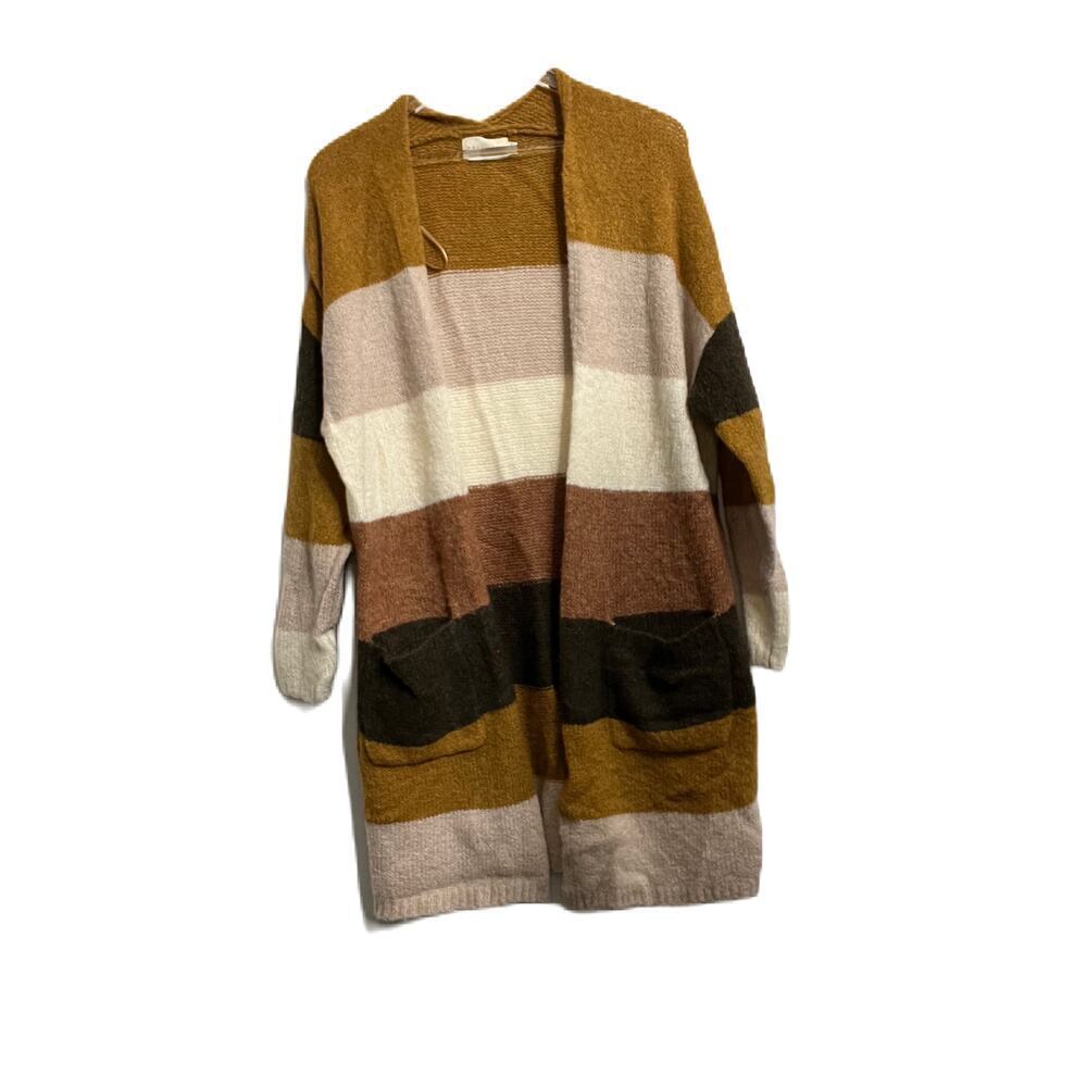 Dreamers Cardigan Womens Medium/Large Tan Brown Open Front Long Line Slouchy